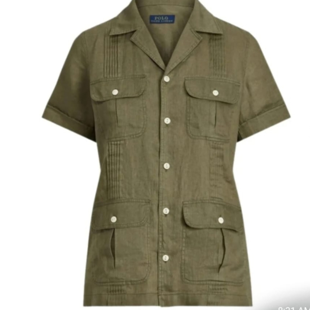 Polo Ralph Lauren Short Sleeve Khaki Moss Green Linen Shirt